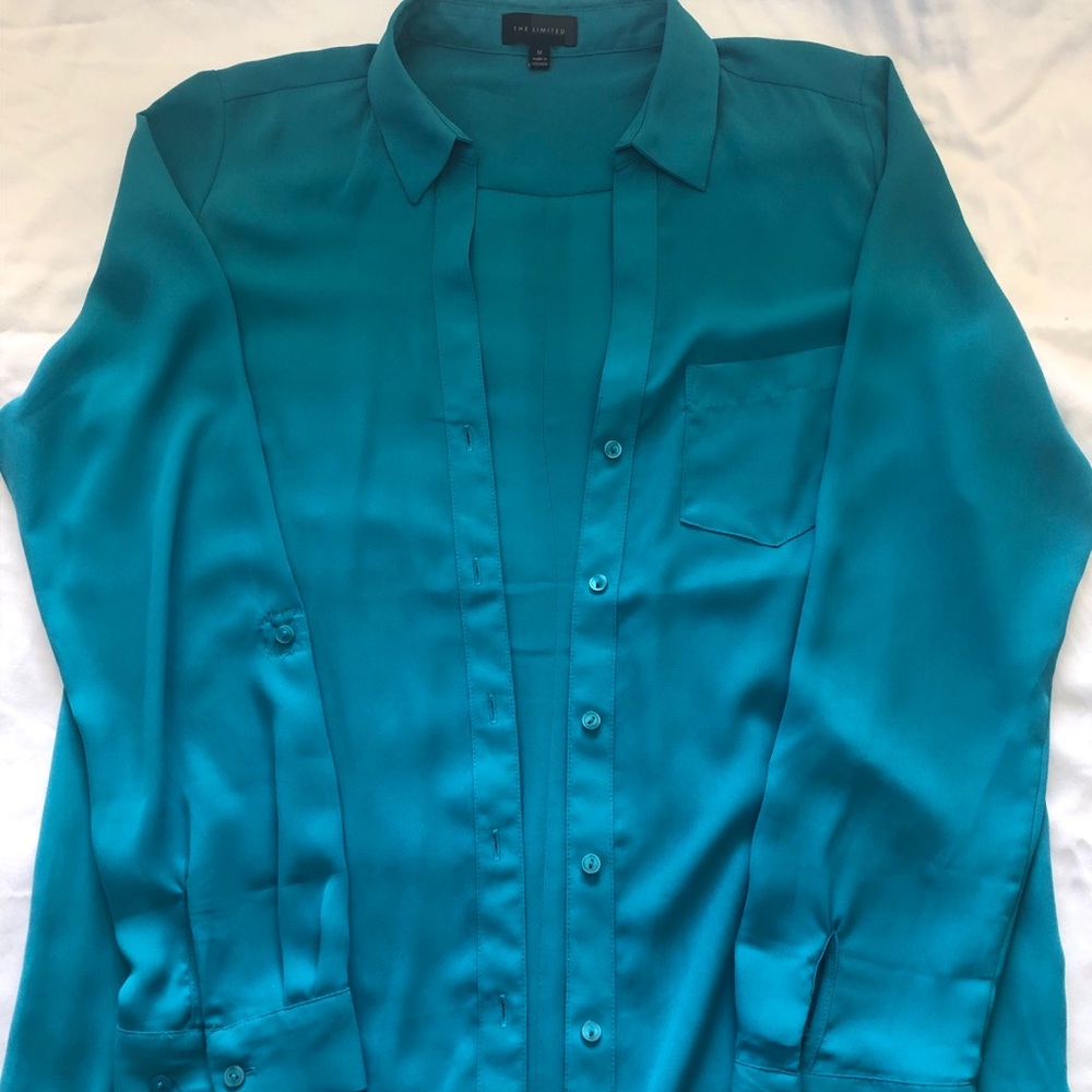 Brilliant Turquoise sheer shirt, The Limited